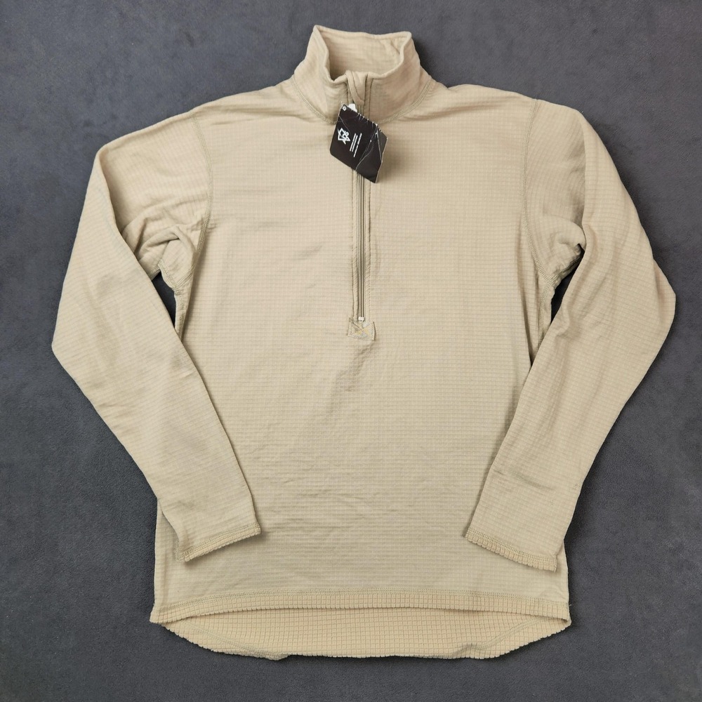 Peckham Gen III L2 Top Mens Medium Long Tan 1/4 Zip Grid Fleece Base Layer Shirt